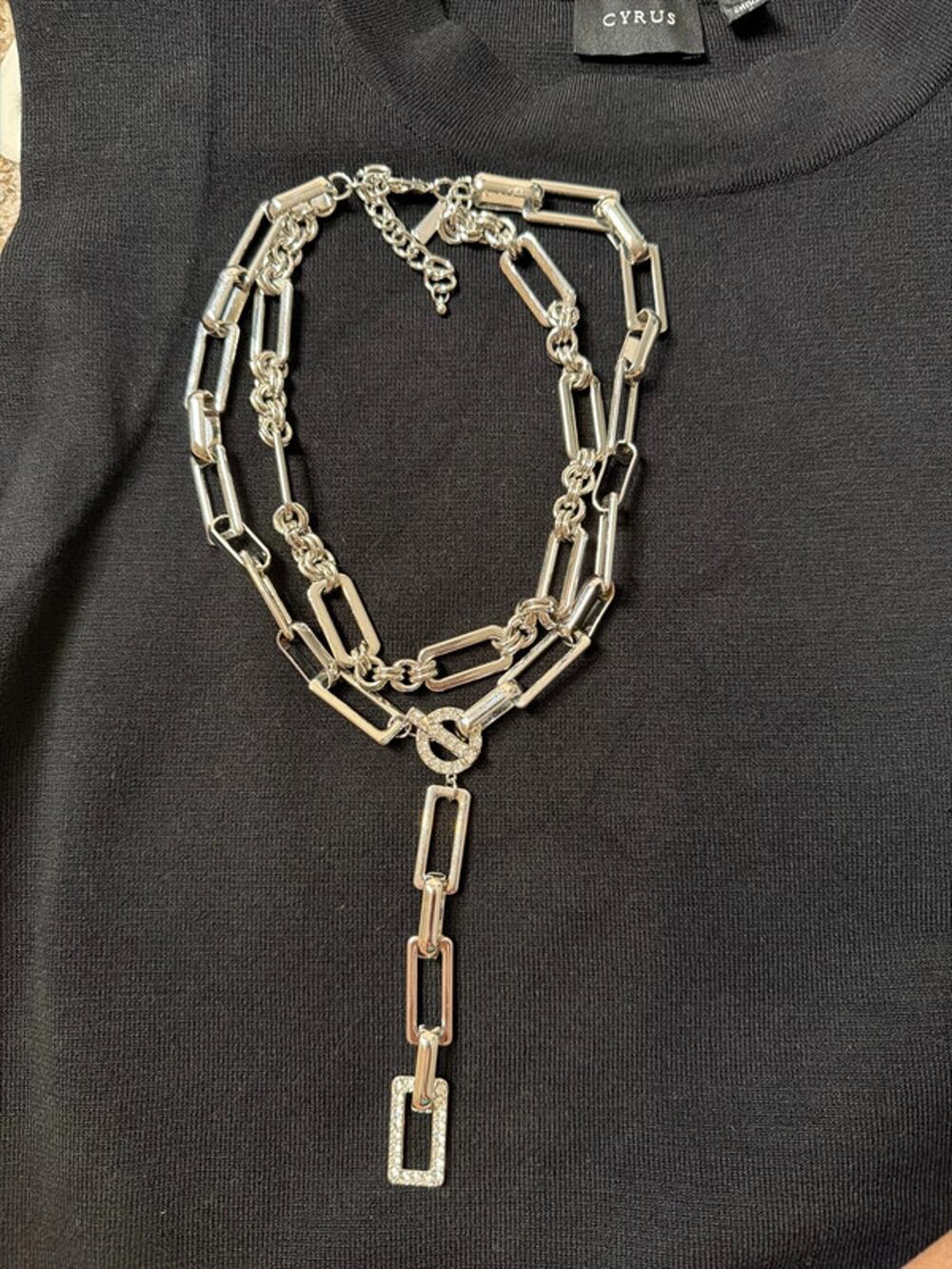 Inc silver tone layer necklace rhinestones